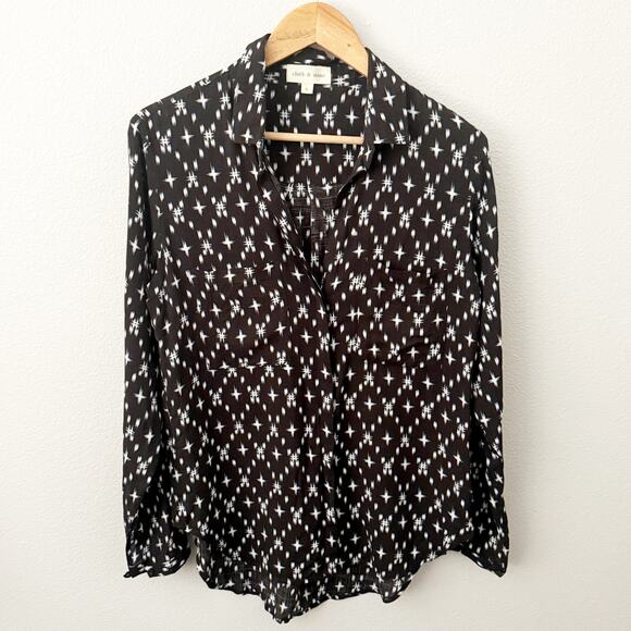 CLOTH & STONE x ANTHROPOLOGIE | Black White Kasuri Hipster Star Blouse | Small - Picture 2 of 7
